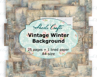 Vintage Winter Background - A4 Size | Christmas | Digital Download | Scrapbooking | Journal | Card Making