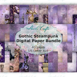 Paquete de papel digital gótico steampunk - Tamaño carta (EE. UU.) / Descarga digital / Scrapbooking / Diario basura / Creación de tarjetas