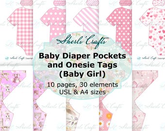 Set mit Windeltaschen- und Body-Etiketten für Babys (zum Ausdrucken) | Scrapbooking | Junk Journal | Kartenbasteln – A4- und US-Letter-Format