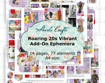 Vibrant Roaring '20s Add-On Ephemera - A4 Size | Flapper | Digital Download | Scrapbooking | Junk Journal | Card Making