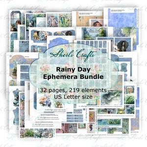 Regnerischer Tag Ephemera Bundle - US Letter Größe | Digitaler Download | Scrapbooking | Junk Journal | Kartenherstellung