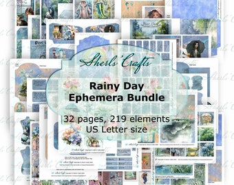 Rainy Day Ephemera Bundle - US Letter Size | Digital Download | Scrapbooking | Junk Journal | Card Making