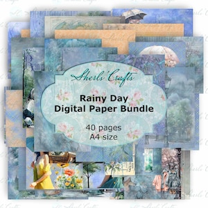 Regnerischer Tag Digitales Papier-Bündel - A4 Größe | Digitaler Download | Scrapbooking | Junk Journal | Kartenherstellung