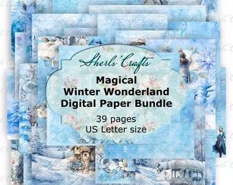 Magical Winter Wonderland Digital Paper Bundle - US Letter Size | Digital Download | Scrapbooking | Junk Journal | Card Making