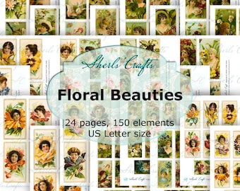 Floral Beauties Cigarette Cards Printable - US Letter Size | Scrapbooking | Journal | Card Making | Vintage Ephemera | Cigarette Cards