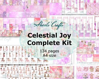 Celestial Joy Baby Mädchen Komplettset - Größe A4 | Digitaler Download | Scrapbooking | Zeitschrift | Kartenherstellung