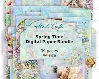 SpringTime Digital Paper Bundle - A4 Size | Digital Download | Scrapbooking | Junk Journal | Card Making