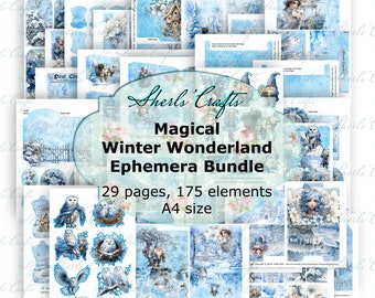 Magical Winter Wonderland Ephemera Bundle - A4 Size | Digital Download | Scrapbooking | Junk Journal | Card Making