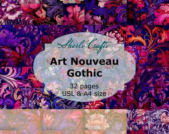 Jugendstil-Gotik | Digitaler Download | Scrapbook-Papier | Junk-Journal-Set | Kartenbasteln – A4- und US-Letter-Formate