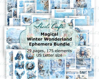 Magical Winter Wonderland Ephemera Bundle - US Letter Size | Digital Download | Scrapbooking | Junk Journal | Card Making