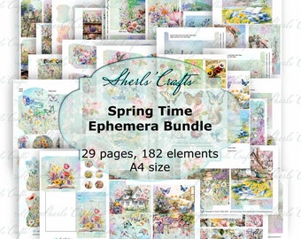 SpringTime Ephemera Bundle - A4 Size | Digital Download | Scrapbooking | Junk Journal | Card Making