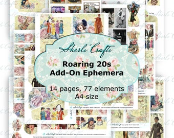 Roaring 20s Add-On Ephemera - A4 Size | Flapper | Digital Download | Scrapbooking | Junk Journal | Card Making