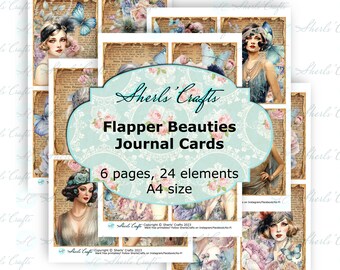 Flapper Beauties Journal Cards - A4 Size | Roaring 20s | Digital Download | Scrapbooking | Journal | Card Making | Vintage Ephemera