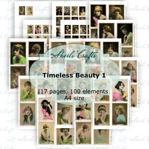 Belleza eterna 1 - Tamaño A4 / Descarga digital / Scrapbooking / Diario / Creación de tarjetas / Efímeras vintage / Fotografías antiguas