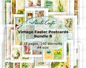 Vintage Easter Postcards Bundle B - A4 Size | Digital Download | Scrapbooking | Journal | Card Making