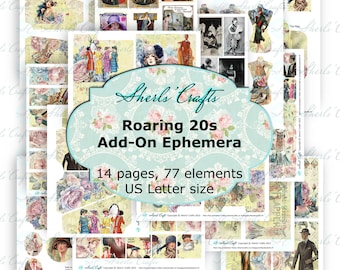 Roaring 20s Add-On Ephemera - US Letter Size | Flapper | Digital Download | Scrapbooking | Junk Journal | Card Making