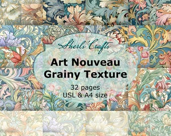 Art Nouveau-Papier (körnig) | Digitaler Download | Scrapbook-Papier | Junk-Journal-Set | Kartenbasteln – A4- und US-Letter-Formate