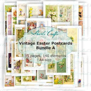 Pacchetto di cartoline pasquali vintage A - Formato A4 / Download digitale / Scrapbooking / Diario / Creazione di biglietti