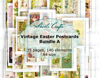 Vintage Easter Postcards Bundle A - A4 Size | Digital Download | Scrapbooking | Journal | Card Making