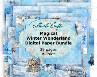 Magical Winter Wonderland Digital Paper Bundle - A4 Size | Digital Download | Scrapbooking | Junk Journal | Card Making