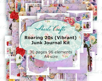 Vibrant Roaring '20s Junk Journal Kit - A4 Size | Flapper | Digital Download | Scrapbooking | Junk Journal | Card Making