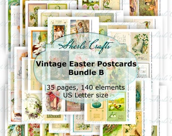 Vintage Easter Postcards Bundle B - US Letter Size | Digital Download | Scrapbooking | Journal | Card Making