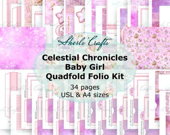 Celestial Chroniken - Baby Girl Quadfold Folio Kit | Drucken und montieren - A4 & US Letter Größen