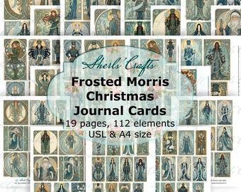 Weihnachtskarten im Frosted Morris-Stil zum Ausdrucken | 46 Mucha-inspirierte Karten | Vintage-Ephemera – A4- und US-Letter-Format