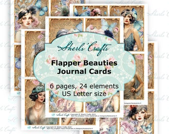 Flapper Beauties Journal Cards - US Letter Size | Roaring 20s | Digital Download | Scrapbooking | Journal | Card Making | Vintage Ephemera