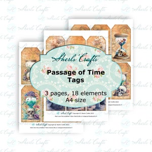 Zeitvertreib Tags - A4 Größe | Digitaler Download | Scrapbooking | Tagebuch | Kartenherstellung | Vintage Ephemera