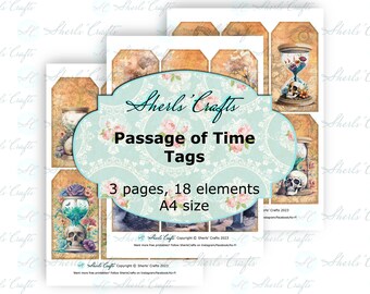 Passage of Time Tags - A4 Size | Digital Download | Scrapbooking | Journal | Card Making | Vintage Ephemera