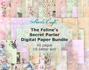 Digitales Papierpaket „Das geheime Katzenzimmer“ – US-Letter-Format | Digitaler Download | Scrapbooking | Journaling | Kartenbasteln