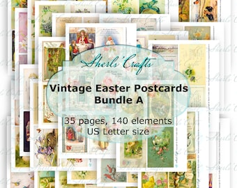 Vintage Easter Postcards Bundle A - US Letter Size | Digital Download | Scrapbooking | Journal | Card Making