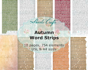 Druckbare Herbst-Wortstreifen | Halloween-, Herbst- und Thanksgiving-Etiketten | Fussy Cuts Set – A4- und US-Letter-Format