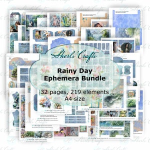 Regentag-Ephemera-Bundle – A4-Format | Digitaler Download | Scrapbooking | Junk-Journal | Kartenherstellung