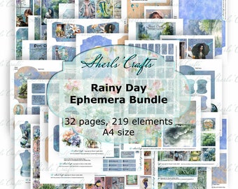 Rainy Day Ephemera Bundle - A4 Size | Digital Download | Scrapbooking | Junk Journal | Card Making