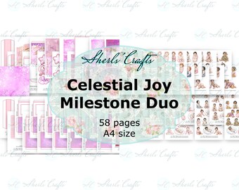 Celestial Joy Baby Girl Meilenstein Duo - A4 Größe | Digitaler Download | Scrapbooking | Zeitschrift | Kartenherstellung
