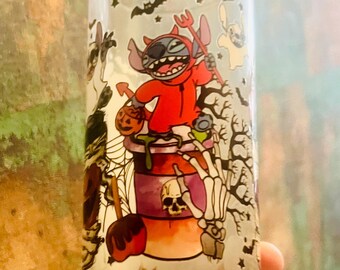 Personalised glass, birthday gift, anniversary gift, Christmas gift. Fully customised, stitch glass, lilo and stitch, Halloween stitch