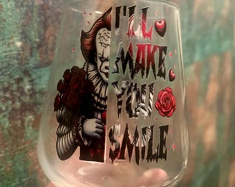 Personalised  glass | Slasher | Horror | Halloween tumbler | Pop Fizzy Drinks | Scary movies  | Gift | Present | Valentine | It | 18+