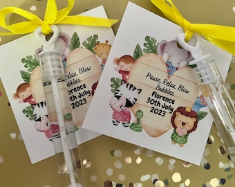 Favour bubbles with personalised tag | Party favours | Party bubbles | Safari themed| Children | Bubble favours | Kids party | Safaris |