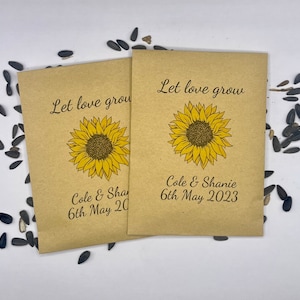 Wedding favours | sunflowers seeds personalised | sunflower favours | sunflower wedding | sunflower packs | let love grow | personalised