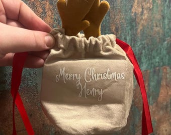 Personalised Reindeer bag | Christmas Gift | Christmas Eve box | Reindeer pouch | Christmas pouch | Reindeer | Christmas gift for kids |