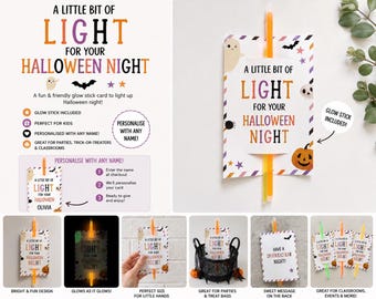 Halloween personalised tag with glow sticks | Halloween favours | Treat bags | Glow sticks | Personalised | Trick or Treaters | School gift