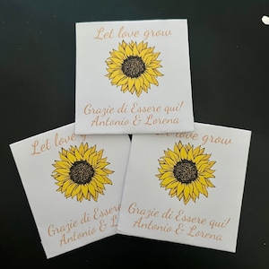 Mini wedding favours | sunflowers seeds personalised | sunflower favours | sunflower wedding | mini sunflower packs | let love grow