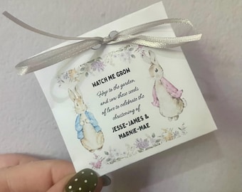 Christening | baptism | sunflowers seeds personalised | sunflower favours | baby shower | sunflower packs | Peter rabbit | Baby| Baby reveal