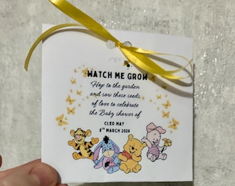 Christening | baptism | sunflowers seeds |  personalised | favours |  baby shower | packs | Winnie the Pooh and friends | Yellow | Party |