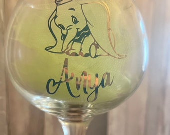 Personalised cocktail glass, gin glass, birthday gift, anniversary gift, Christmas gift. 18th, 21st birthday,  Dumbo glass, Dumbo, Disney.