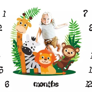 Baby mijlpaal deken | Babydeken | Jungle deken | Mijlpaal Baby | Gepersonaliseerde deken | Babydeken van maand tot maand
