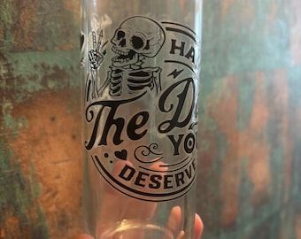 Personalised  glass | Tumbler | Tattoo style| Drinks | Crime documentaries | Cold coffee  |  Gift | The Day You Deserve | Skeleton | Gothic