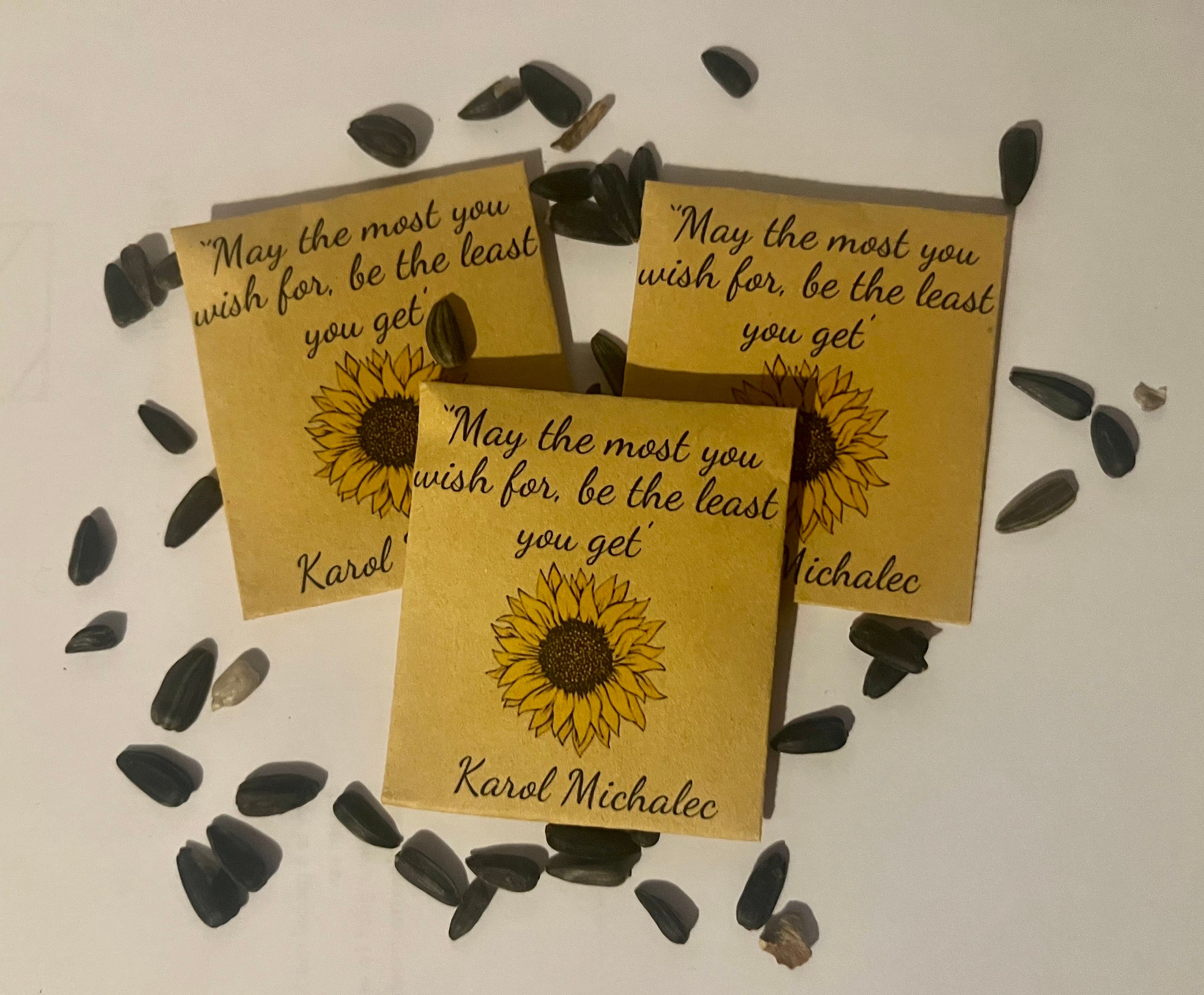 Personalised Funeral Sunflower Seed Packets Envelopes Memorial Remembrance  Favours Keepsake 